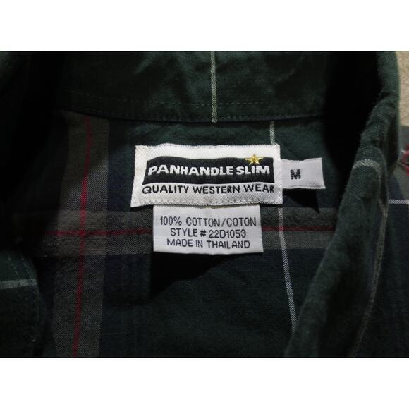 Panhandle Slim Mens Shirt Medium Western Wear Green Plaid Button Down - Picture 3 of 6